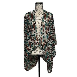 Tribal Aztec Sheer Kimono Cardigan Blouse Diamond Argyle Womens One Size Boho